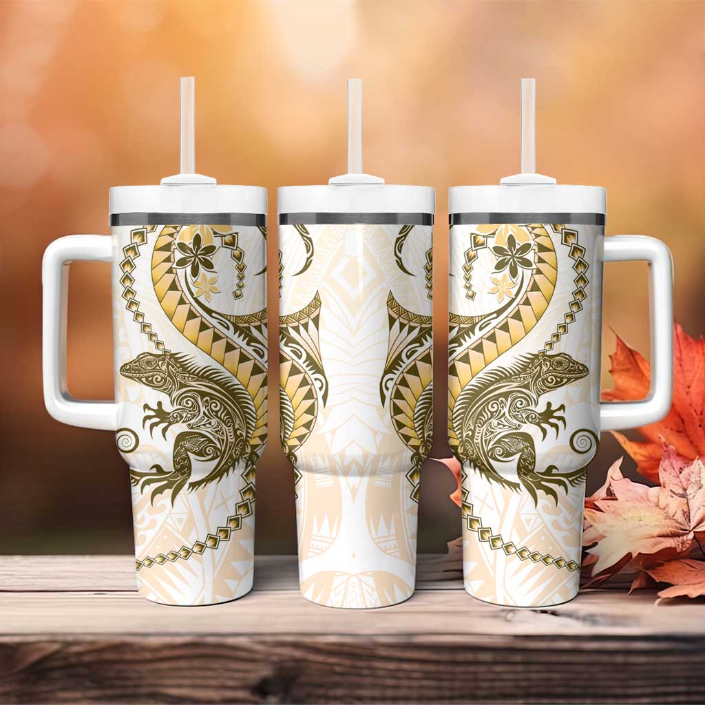 Gold Maori Tuatara Tumbler With Handle Luxury Pastel Pattern LT01 - Polynesian Pride