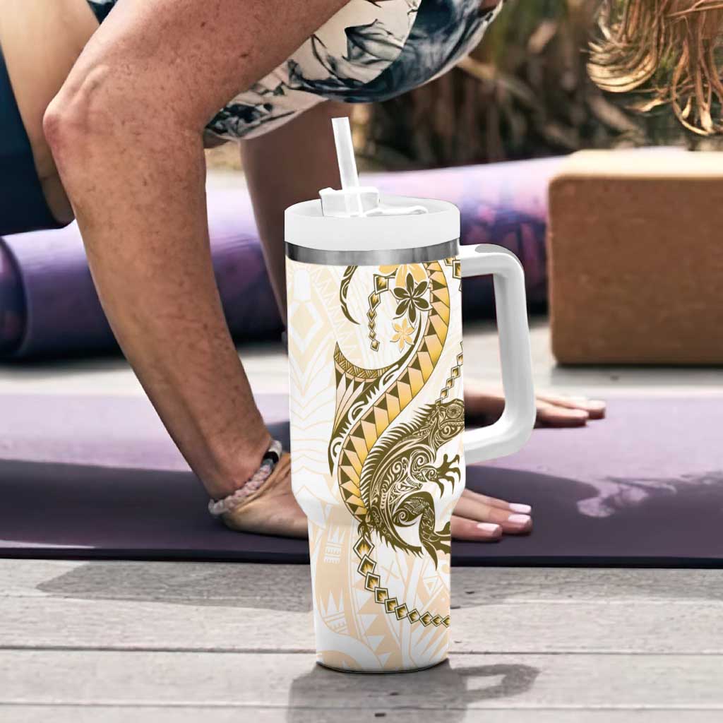 Gold Maori Tuatara Tumbler With Handle Luxury Pastel Pattern LT01 - Polynesian Pride