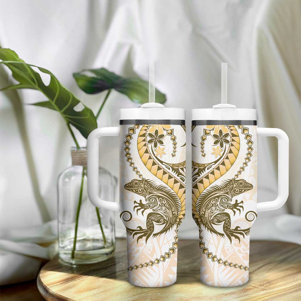 Gold Maori Tuatara Tumbler With Handle Luxury Pastel Pattern LT01 - Polynesian Pride