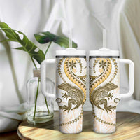 Gold Maori Tuatara Tumbler With Handle Luxury Pastel Pattern LT01 - Polynesian Pride
