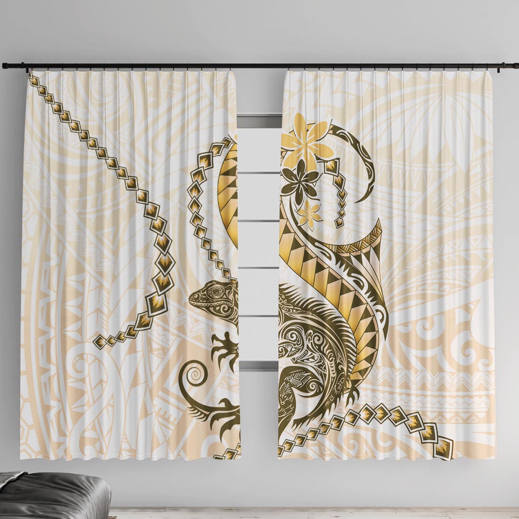 Gold Maori Tuatara Window Curtain Luxury Pastel Pattern LT01 With Hooks Gold - Polynesian Pride