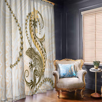 Gold Maori Tuatara Window Curtain Luxury Pastel Pattern LT01 - Polynesian Pride