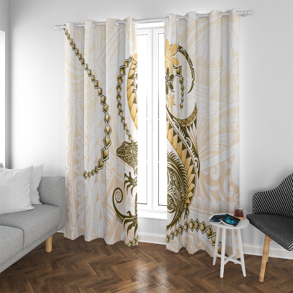 Gold Maori Tuatara Window Curtain Luxury Pastel Pattern LT01 With Grommets Gold - Polynesian Pride