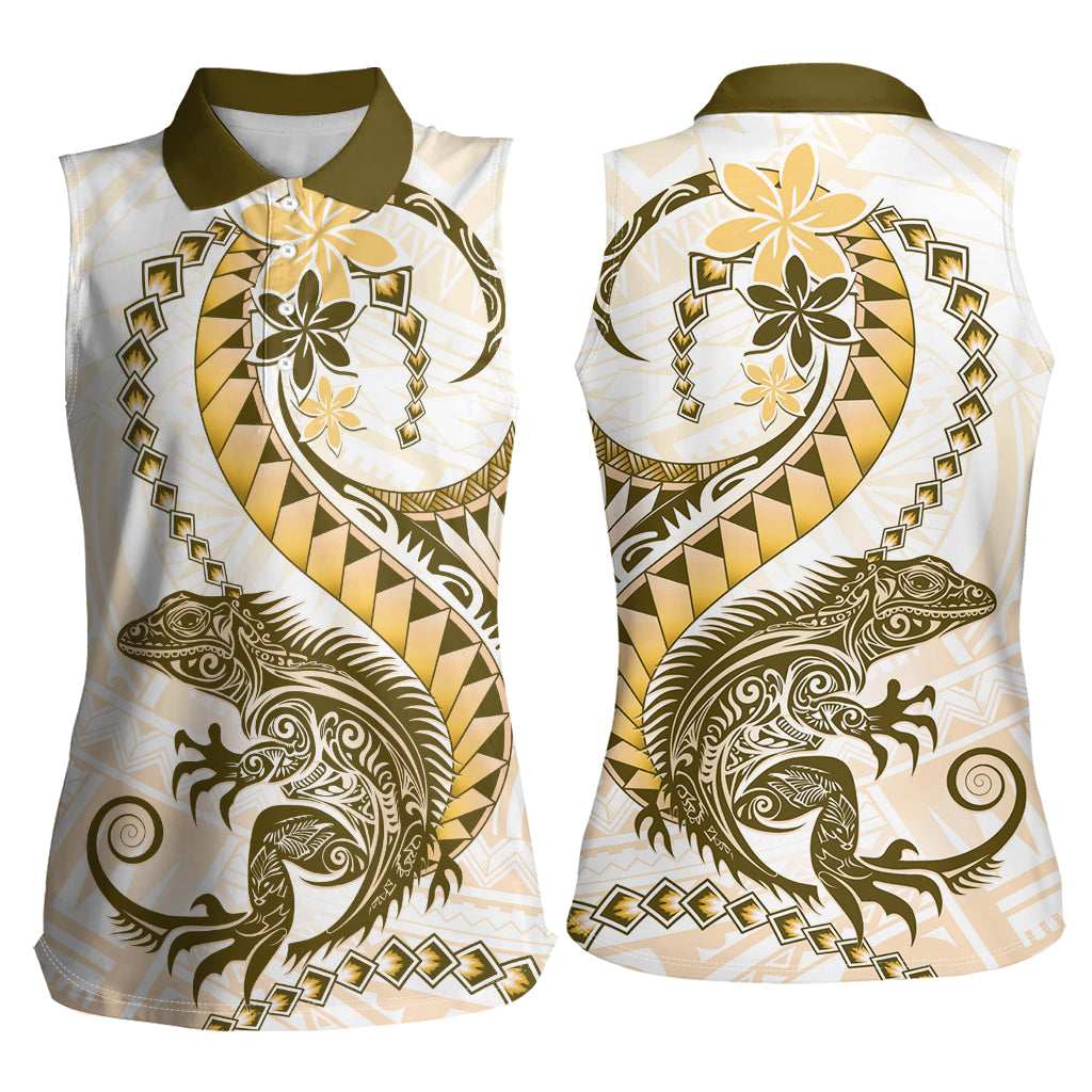 Gold Maori Tuatara Women Sleeveless Polo Shirt Luxury Pastel Pattern
