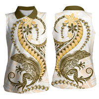 Gold Maori Tuatara Women Sleeveless Polo Shirt Luxury Pastel Pattern