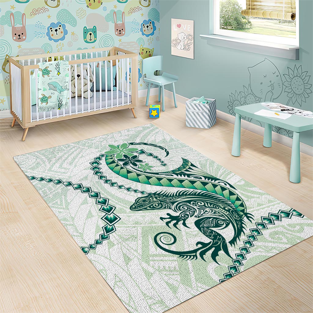 Green Maori Tuatara Area Rug Luxury Pastel Pattern