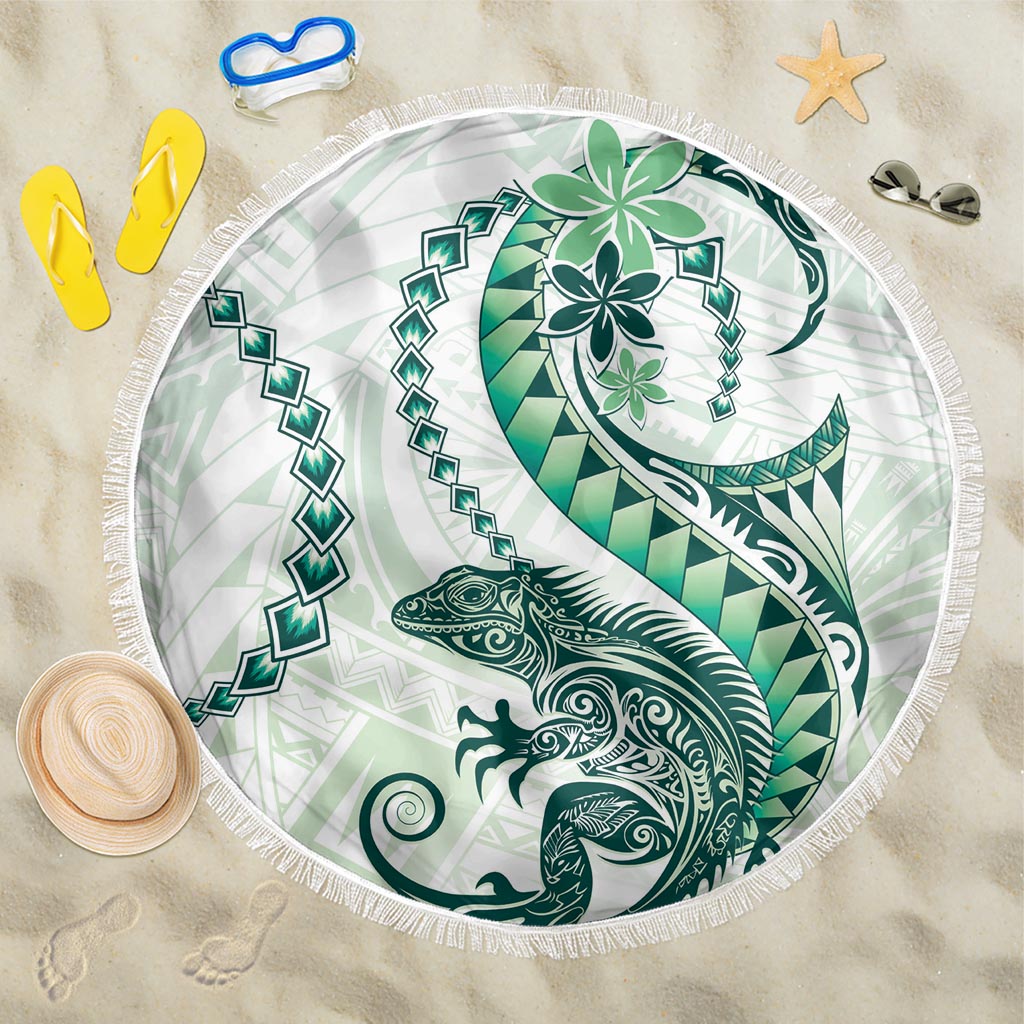 Green Maori Tuatara Beach Blanket Luxury Pastel Pattern