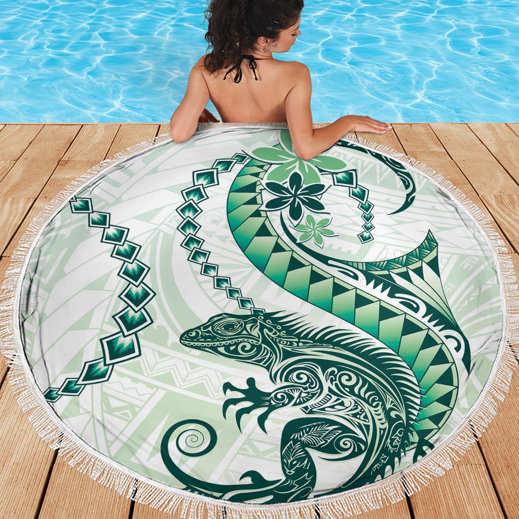 Green Maori Tuatara Beach Blanket Luxury Pastel Pattern LT01 - Polynesian Pride