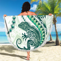 Green Maori Tuatara Beach Blanket Luxury Pastel Pattern LT01 - Polynesian Pride