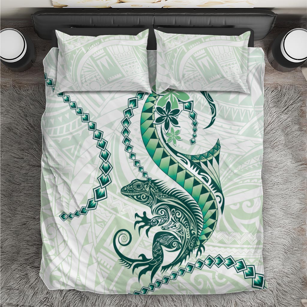 Green Maori Tuatara Bedding Set Luxury Pastel Pattern