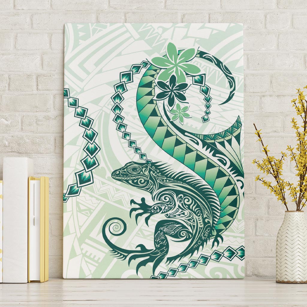 Green Maori Tuatara Canvas Wall Art Luxury Pastel Pattern