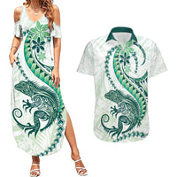Green Maori Tuatara Couples Matching Summer Maxi Dress and Hawaiian Shirt Luxury Pastel Pattern LT01 Green - Polynesian Pride