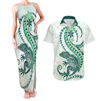 Green Maori Tuatara Couples Matching Tank Maxi Dress and Hawaiian Shirt Luxury Pastel Pattern LT01 Green - Polynesian Pride