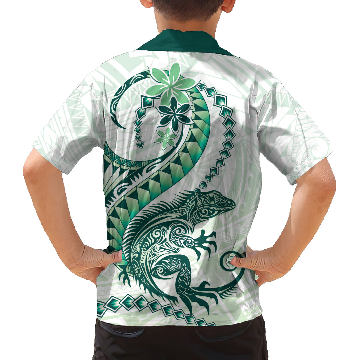 Green Maori Tuatara Family Matching Off The Shoulder Long Sleeve Dress and Hawaiian Shirt Luxury Pastel Pattern LT01 - Polynesian Pride