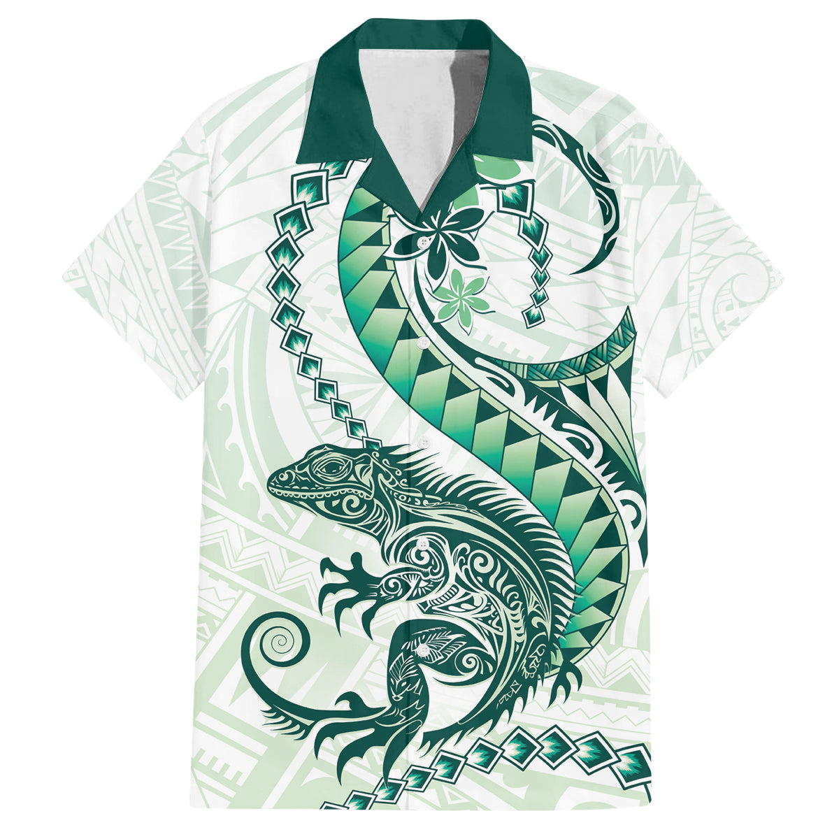 Green Maori Tuatara Family Matching Off The Shoulder Long Sleeve Dress and Hawaiian Shirt Luxury Pastel Pattern LT01 Dad's Shirt - Short Sleeve Green - Polynesian Pride