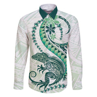 Green Maori Tuatara Family Matching Short Sleeve Bodycon Dress and Hawaiian Shirt Luxury Pastel Pattern LT01 Dad's Shirt - Long Sleeve Green - Polynesian Pride