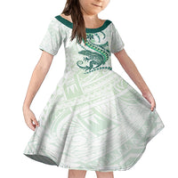 Green Maori Tuatara Family Matching Tank Maxi Dress and Hawaiian Shirt Luxury Pastel Pattern LT01 Daughter's Dress Green - Polynesian Pride