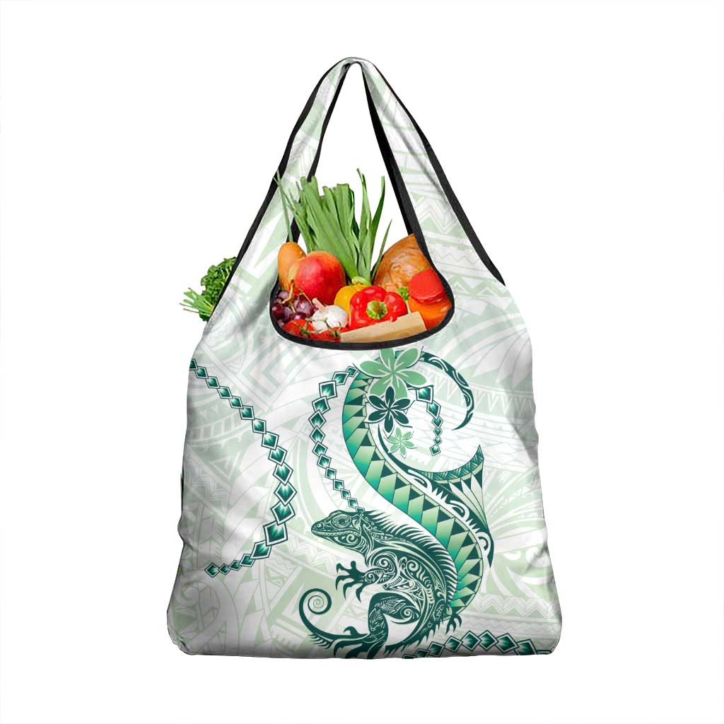 Green Maori Tuatara Grocery Bag Luxury Pastel Pattern LT01 1-pack One Size Green - Polynesian Pride