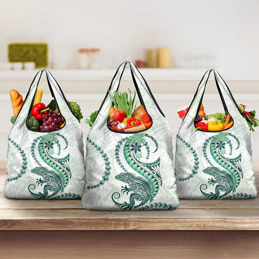 Green Maori Tuatara Grocery Bag Luxury Pastel Pattern LT01 3-pack One Size Green - Polynesian Pride