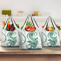 Green Maori Tuatara Grocery Bag Luxury Pastel Pattern LT01 3-pack One Size Green - Polynesian Pride