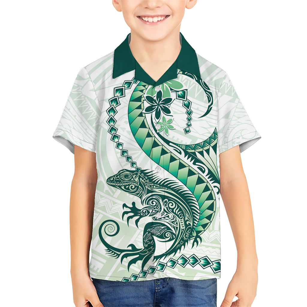 Green Maori Tuatara Kid Hawaiian Shirt Luxury Pastel Pattern