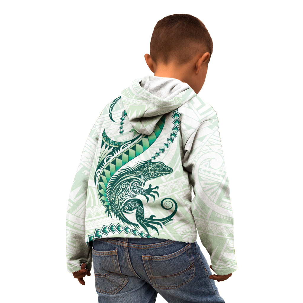 Green Maori Tuatara Kid Hoodie Luxury Pastel Pattern