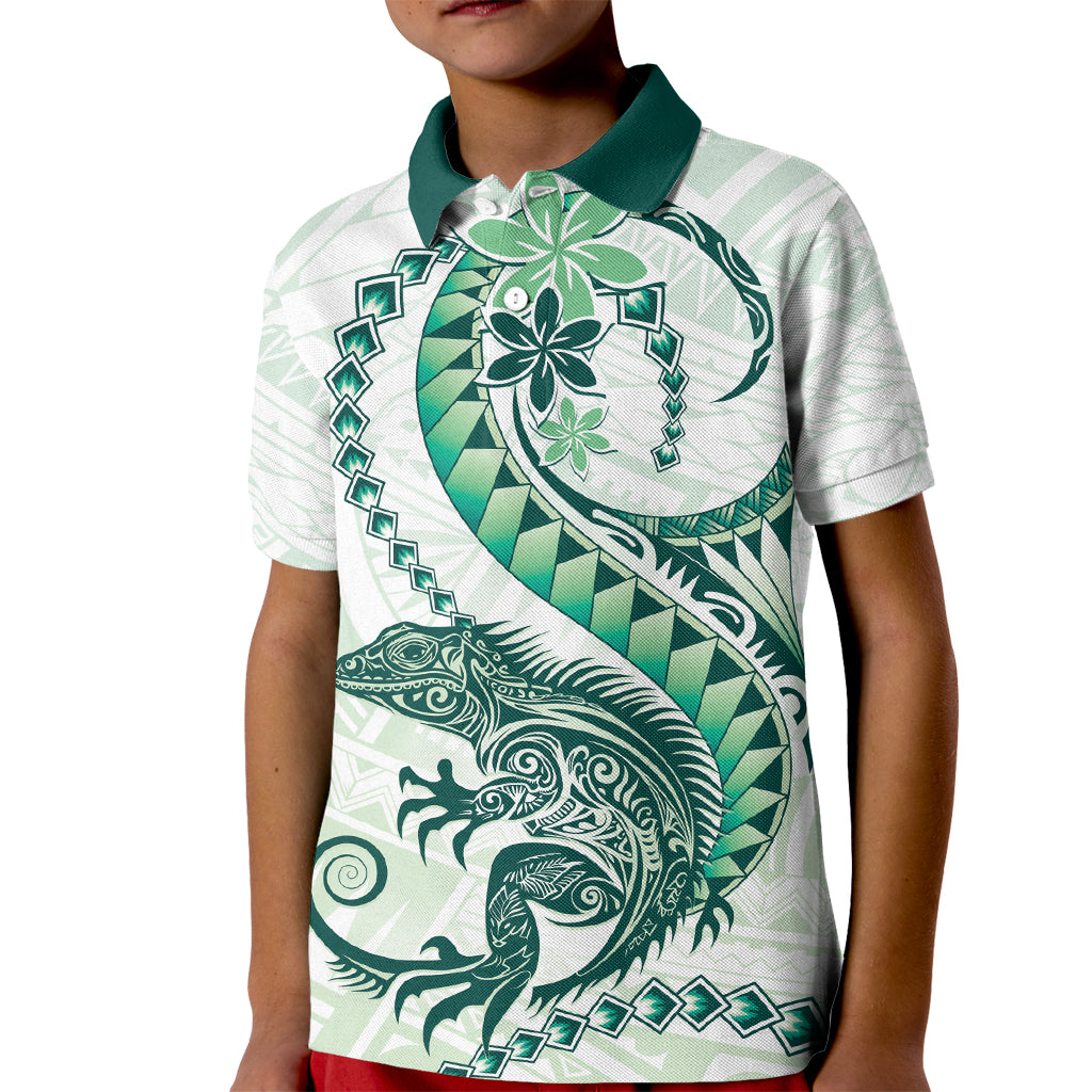 Green Maori Tuatara Kid Polo Shirt Luxury Pastel Pattern