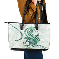Green Maori Tuatara Leather Tote Bag Luxury Pastel Pattern LT01 - Polynesian Pride