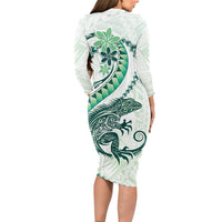 Green Maori Tuatara Long Sleeve Bodycon Dress Luxury Pastel Pattern
