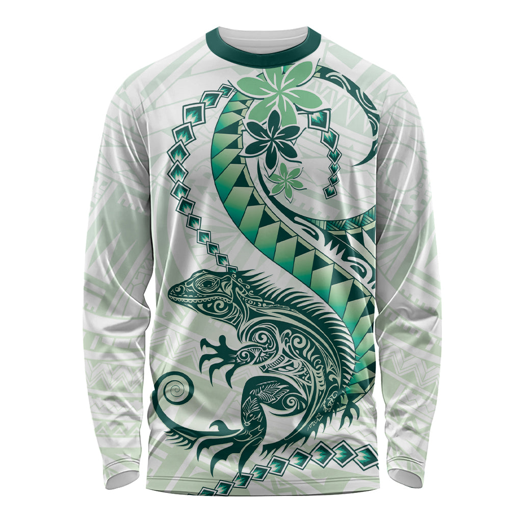 Green Maori Tuatara Long Sleeve Shirt Luxury Pastel Pattern