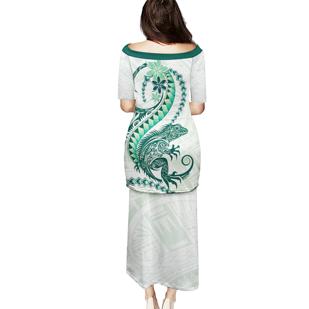 Green Maori Tuatara Puletasi Luxury Pastel Pattern LT01 - Polynesian Pride