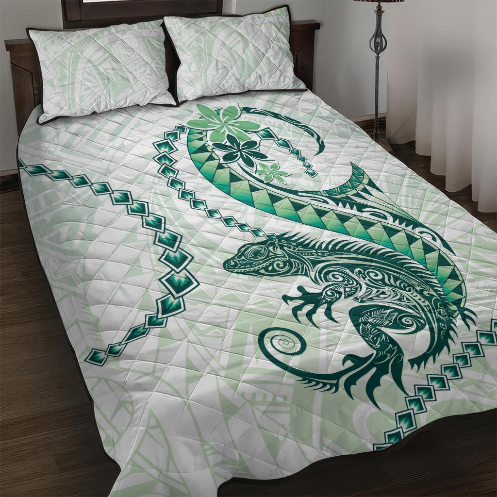 Green Maori Tuatara Quilt Bed Set Luxury Pastel Pattern LT01 Green - Polynesian Pride