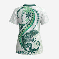 Green Maori Tuatara Scrub Top Luxury Pastel Pattern - Polynesian Pride