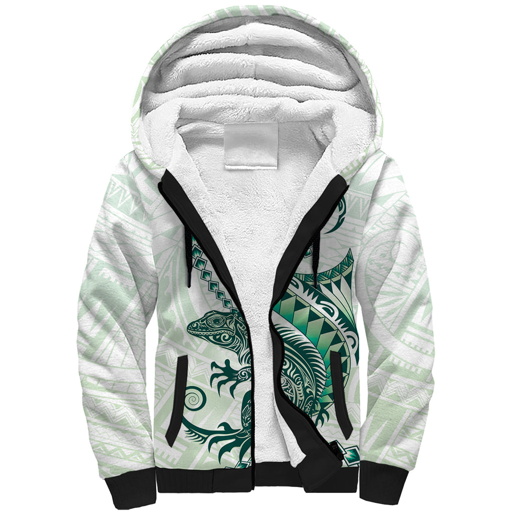 Green Maori Tuatara Sherpa Hoodie Luxury Pastel Pattern LT01 Unisex Green - Polynesian Pride
