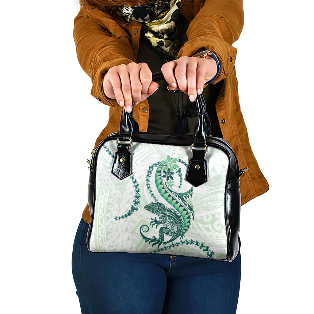 Green Maori Tuatara Shoulder Handbag Luxury Pastel Pattern