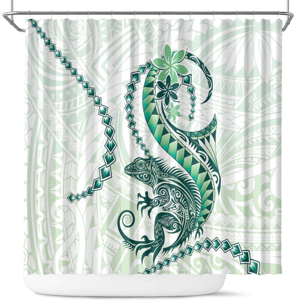 Green Maori Tuatara Shower Curtain Luxury Pastel Pattern