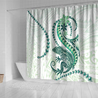Green Maori Tuatara Shower Curtain Luxury Pastel Pattern
