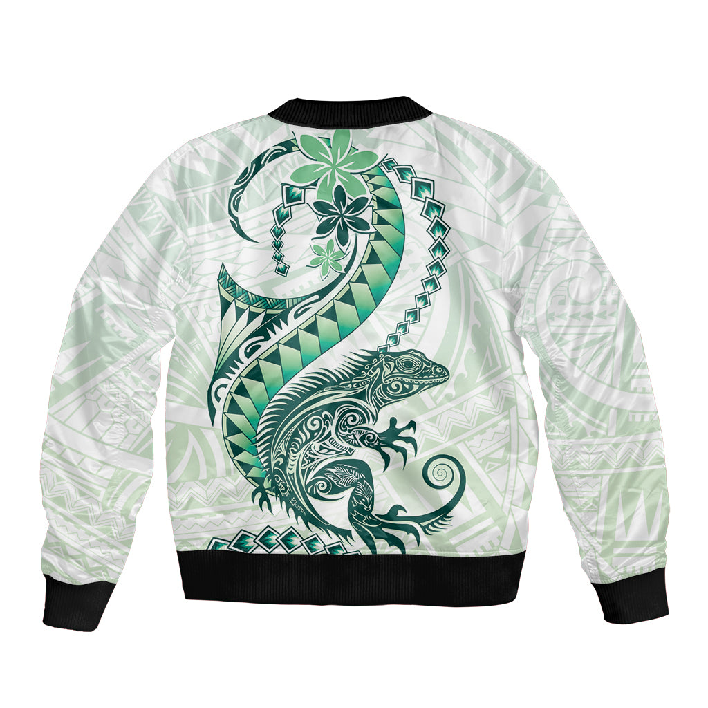 Green Maori Tuatara Sleeve Zip Bomber Jacket Luxury Pastel Pattern LT01 - Polynesian Pride