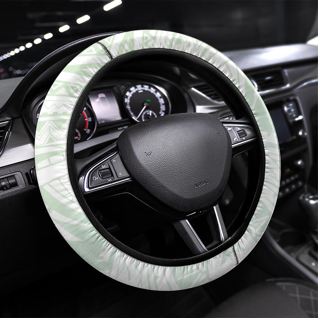 Green Maori Tuatara Steering Wheel Cover Luxury Pastel Pattern LT01 Universal Fit Green - Polynesian Pride
