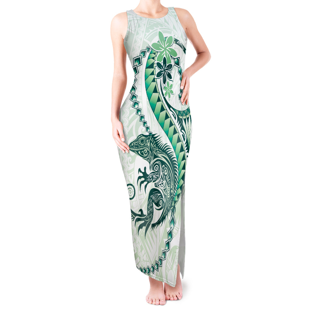 Green Maori Tuatara Tank Maxi Dress Luxury Pastel Pattern