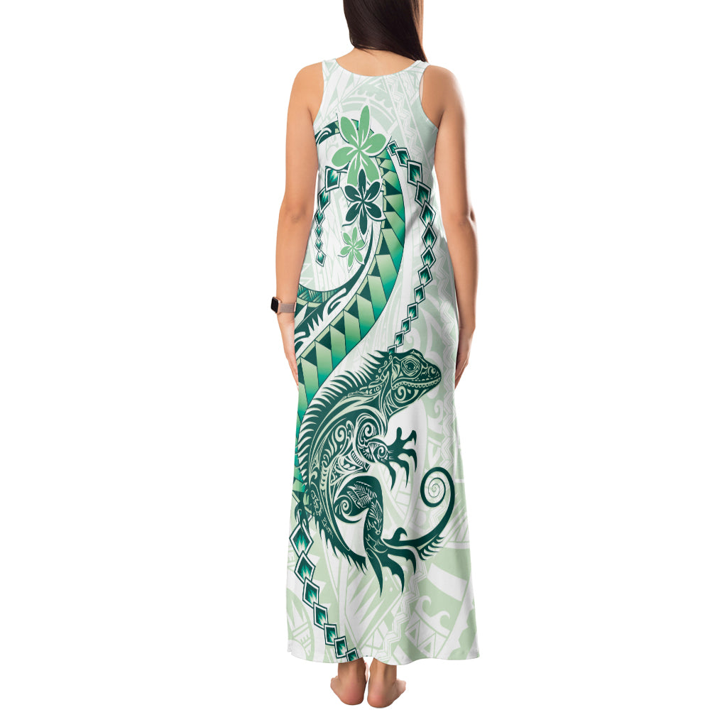 Green Maori Tuatara Tank Maxi Dress Luxury Pastel Pattern LT01 - Polynesian Pride