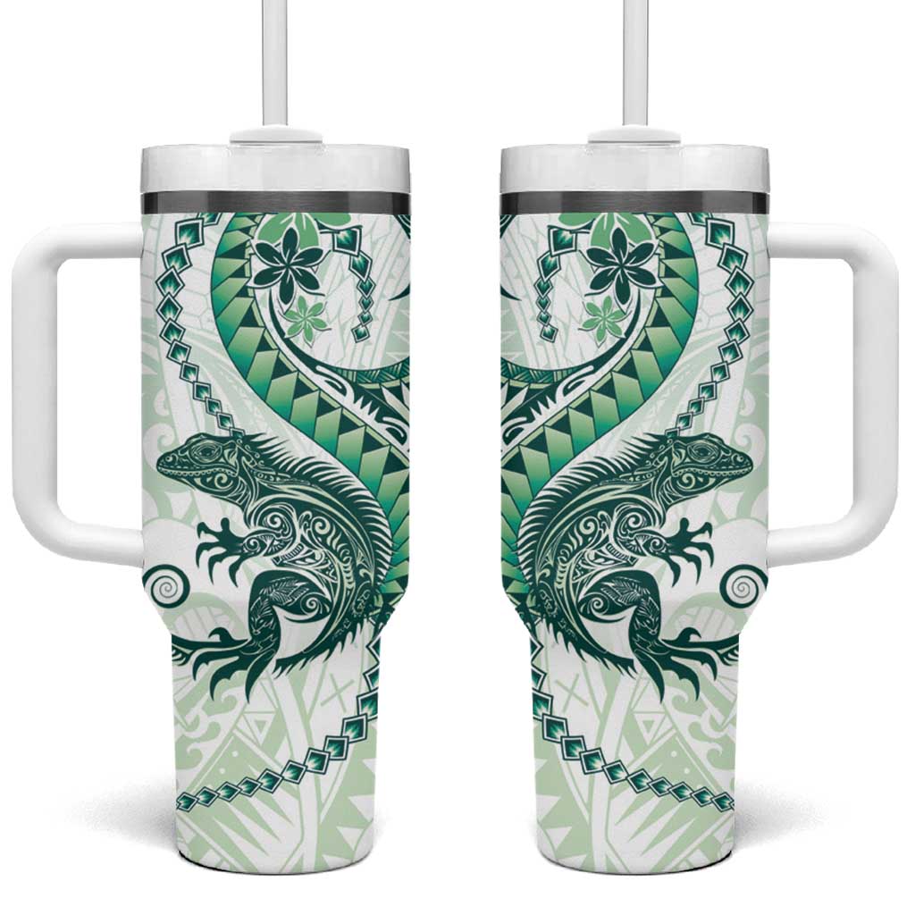 Green Maori Tuatara Tumbler With Handle Luxury Pastel Pattern LT01 One Size: 40 oz Green - Polynesian Pride