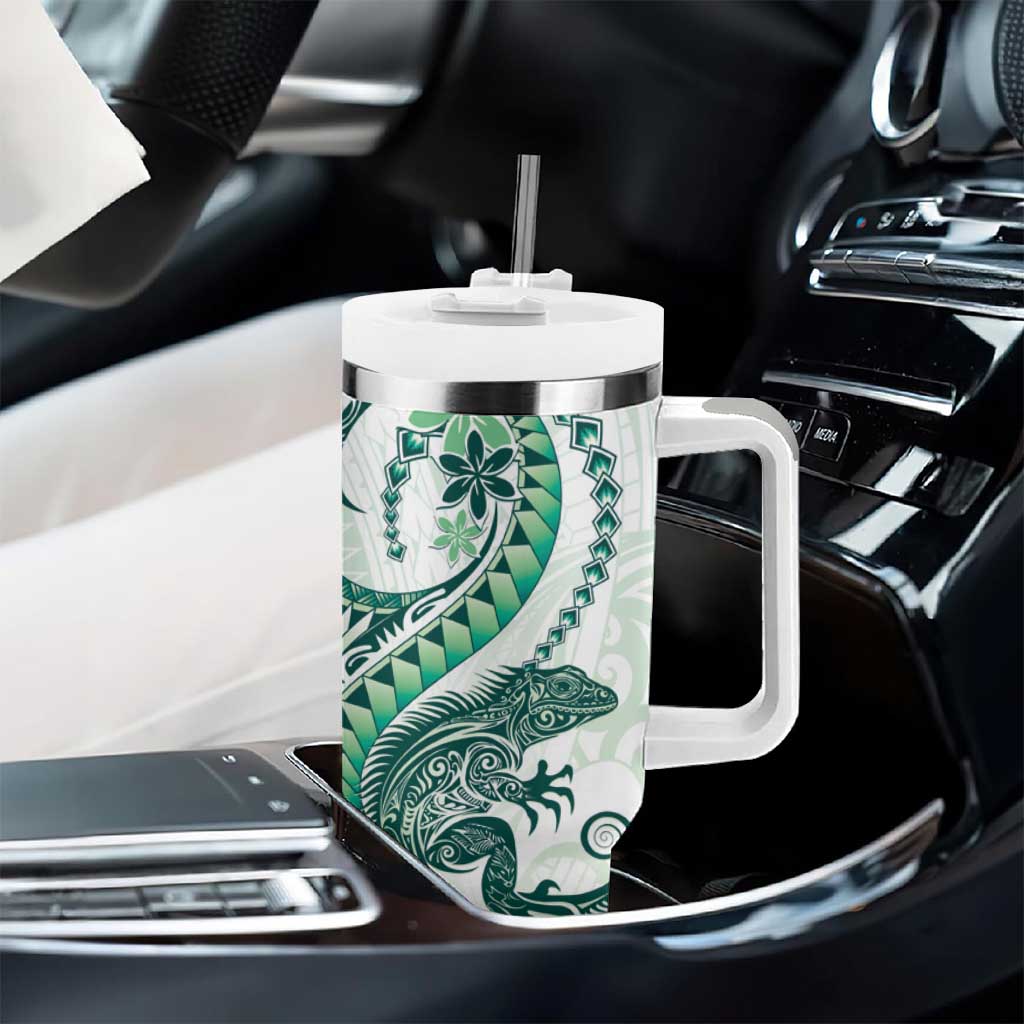 Green Maori Tuatara Tumbler With Handle Luxury Pastel Pattern LT01 - Polynesian Pride