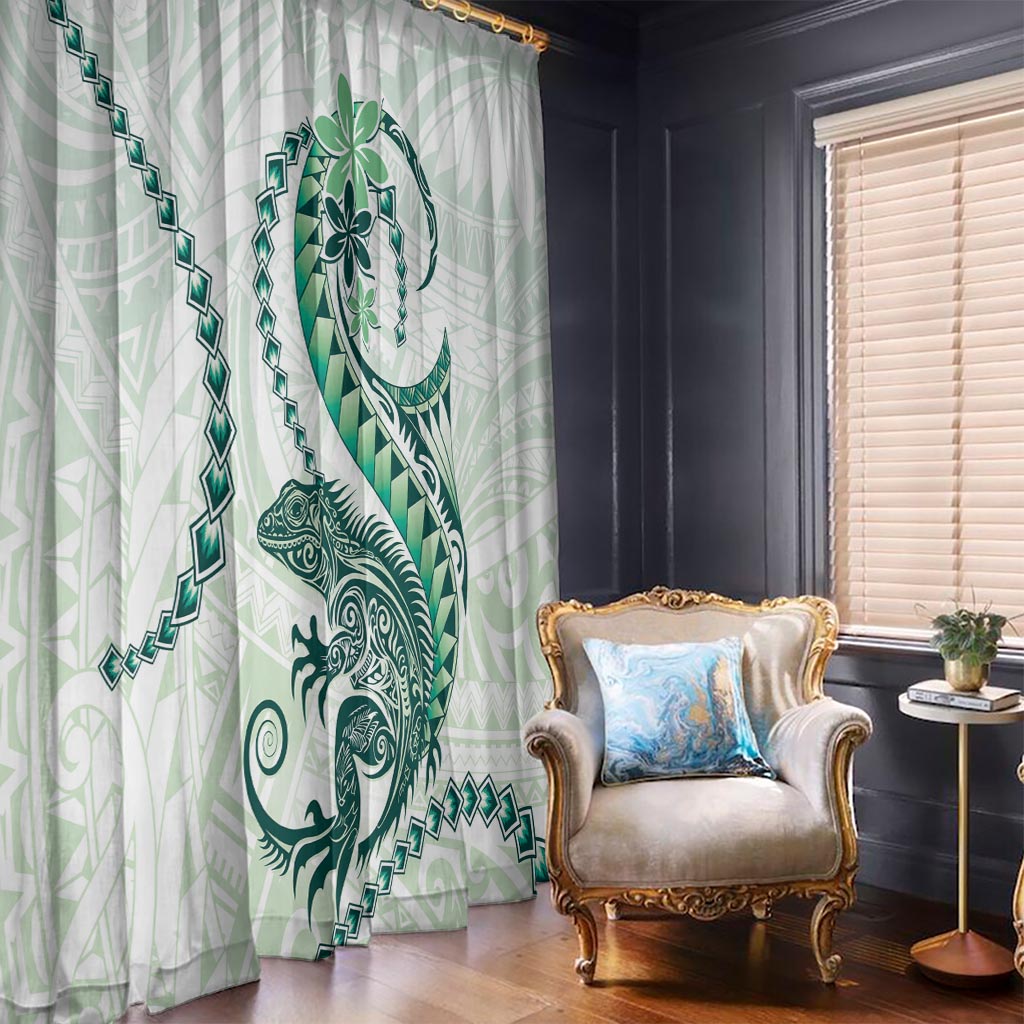 Green Maori Tuatara Window Curtain Luxury Pastel Pattern LT01 - Polynesian Pride