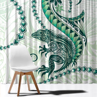 Green Maori Tuatara Window Curtain Luxury Pastel Pattern LT01 - Polynesian Pride