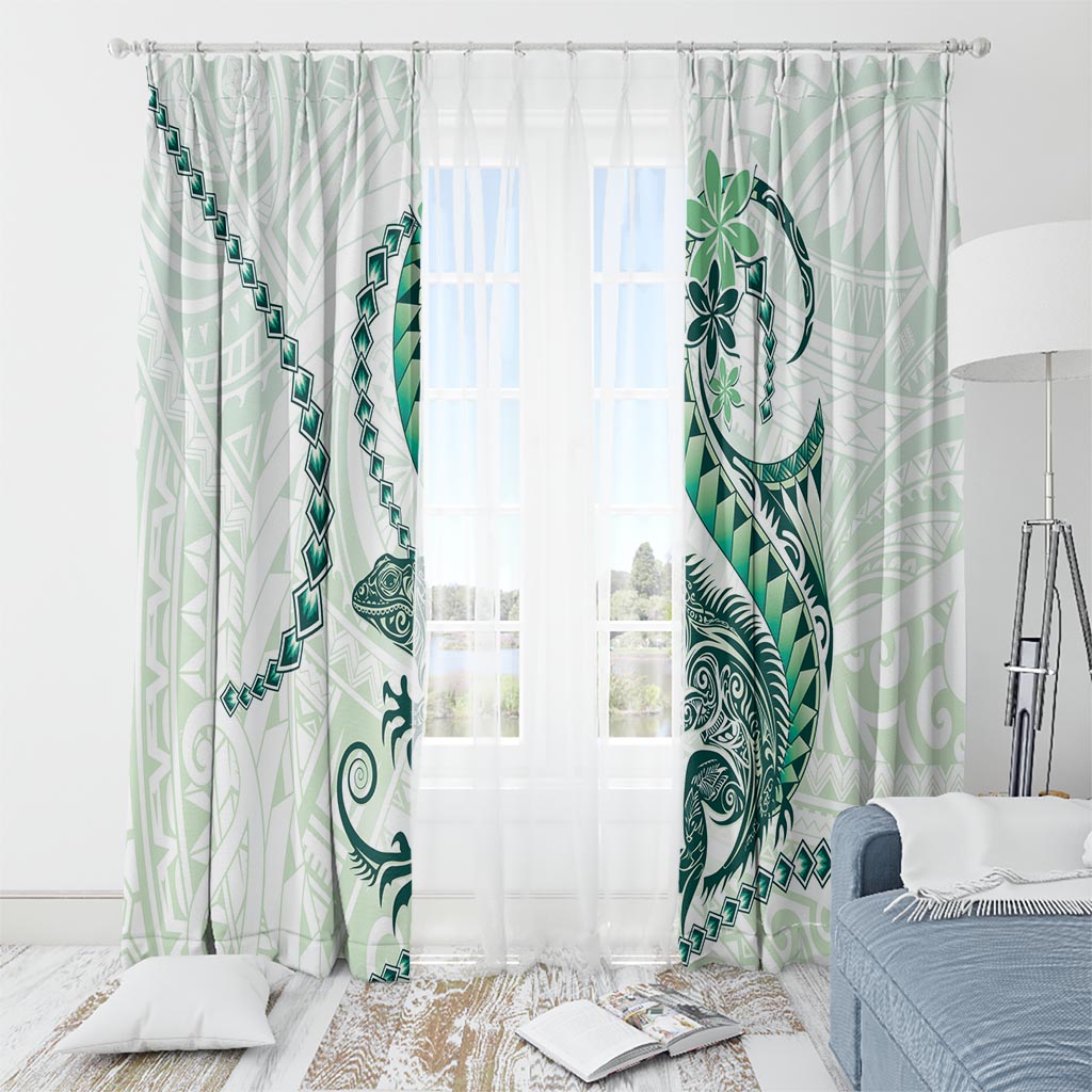 Green Maori Tuatara Window Curtain Luxury Pastel Pattern LT01 - Polynesian Pride