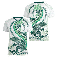 Green Maori Tuatara Women V-Neck T-Shirt Luxury Pastel Pattern