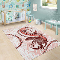 Red Maori Tuatara Area Rug Luxury Pastel Pattern