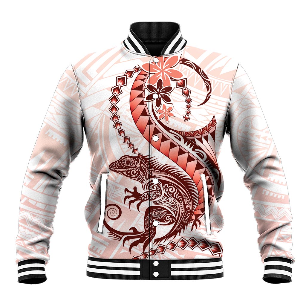 Red Maori Tuatara Baseball Jacket Luxury Pastel Pattern LT01 Unisex Red - Polynesian Pride