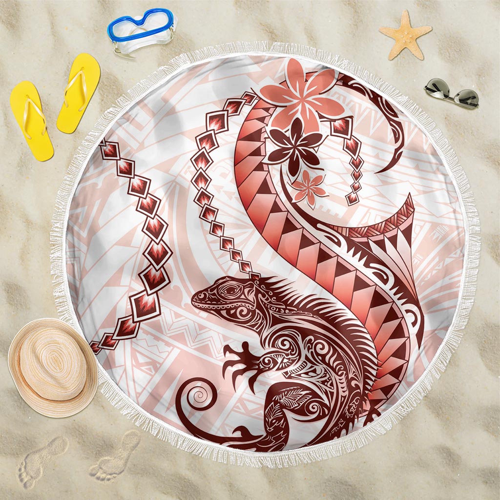 Red Maori Tuatara Beach Blanket Luxury Pastel Pattern LT01 One Size 150cm Red - Polynesian Pride